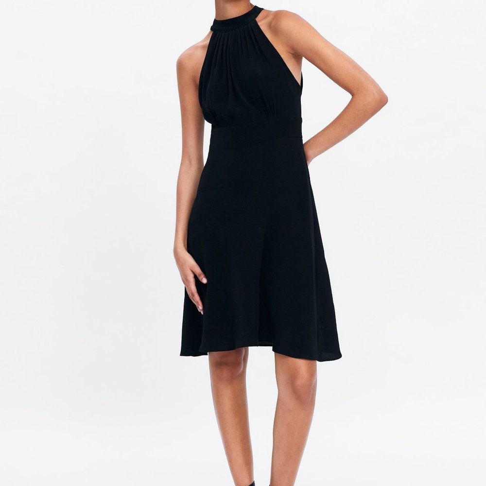 Zara Backless Black Silky Halter Dress